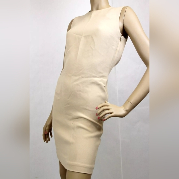 GUCCI Beige Silk Backless Shift Dress with Leather Strap Detail, NWT - Picture 6 of 9